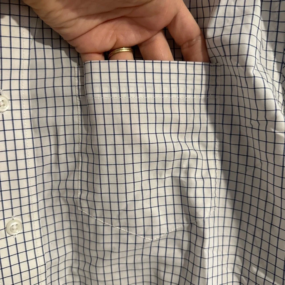 L.L. Bean Men's White and Blue Plaid Shirt